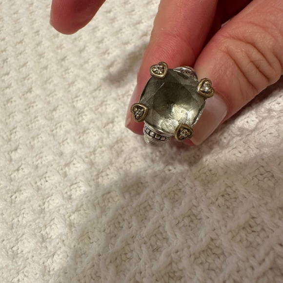 Judith Ripka JR TWO Fontaine Prasiolite & Diamond Cocktail Ring size 7 - Picture 3 of 9